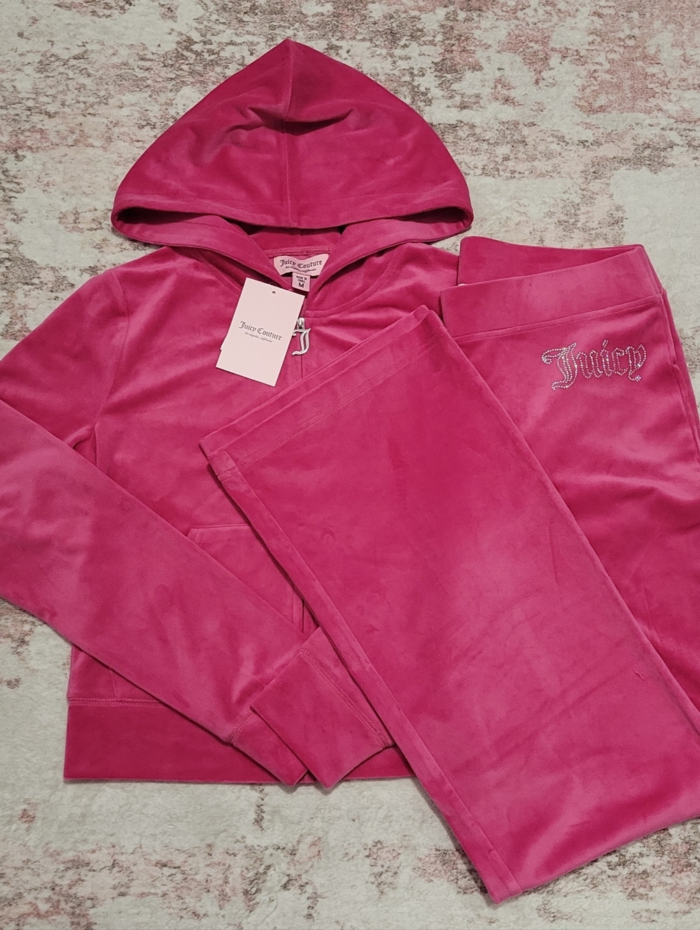 Juicy Couture Free Love Velour Zip Up Hoodie & Pants Set - M - Picture 2 of 4